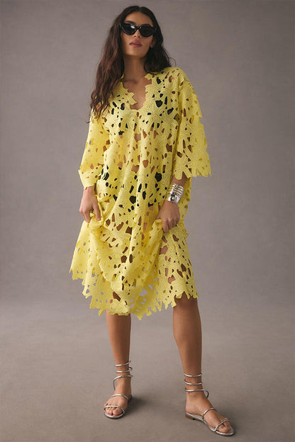 Casual loose beach vacation cover-up lace shirt dress
