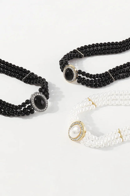 Elegant Layered Pearl Rhinestone Alloy Necklace