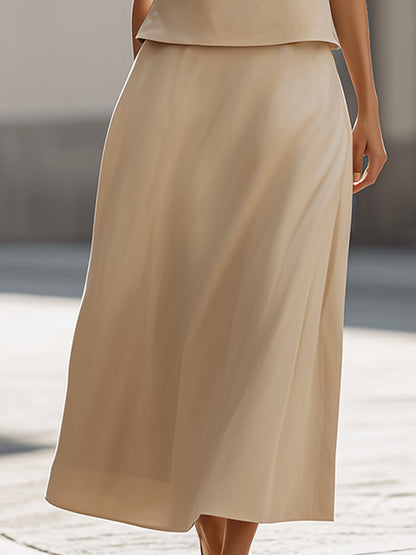 Linen-Blend Sleeveless Top & Midi Skirt Two-Piece Set