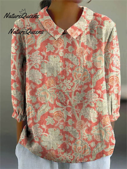 Women's Vintage Lovely Floral Art Printed Cotton And Linen Casual Pants