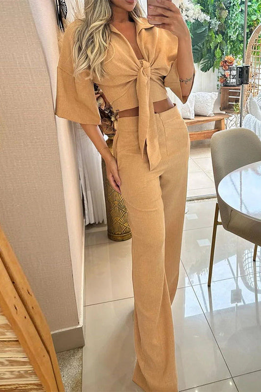 Lapel tie solid color two piece set