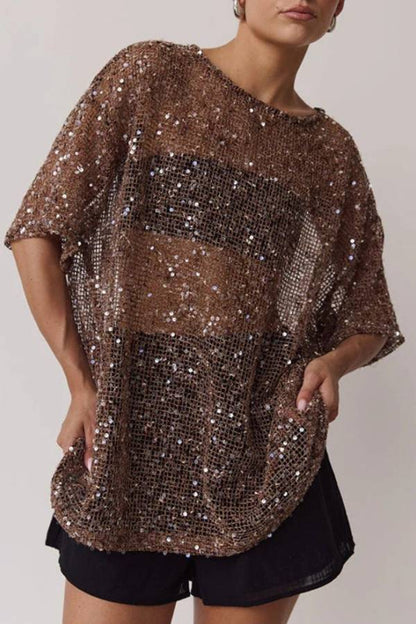Gold-plated sequined mesh cover-up