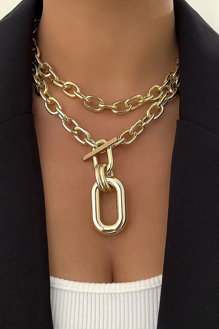 Layered Chain Metal Buckle Alloy Necklace