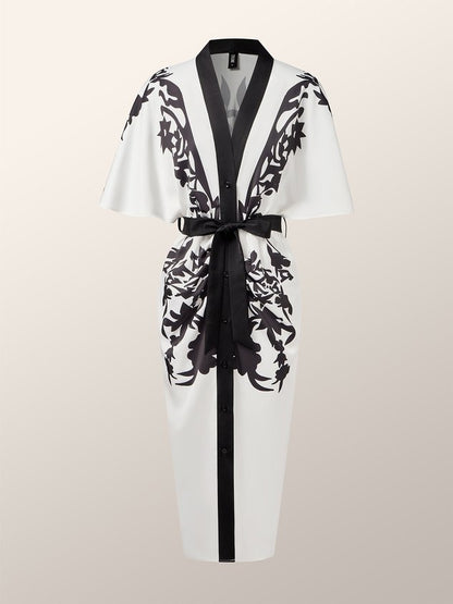 Elegant Floral Printing V Neck Midi Dress With Belt