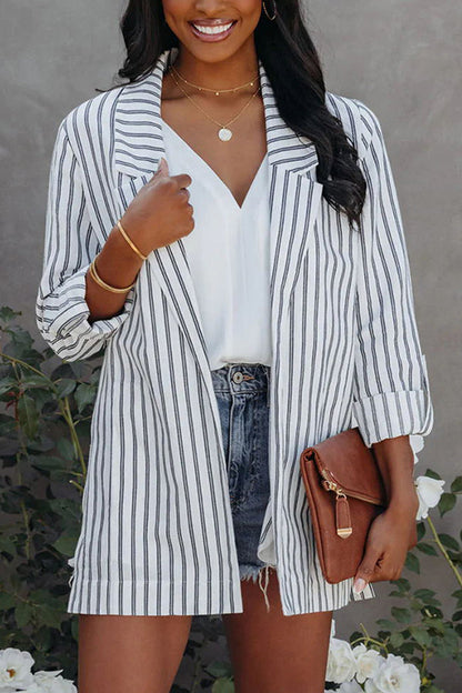 BOSS Linen Blend Striped Relaxed Blazer