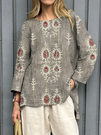 Women's Vintage Ethnic Pattern Art Print Casual Cotton Linen Shirt