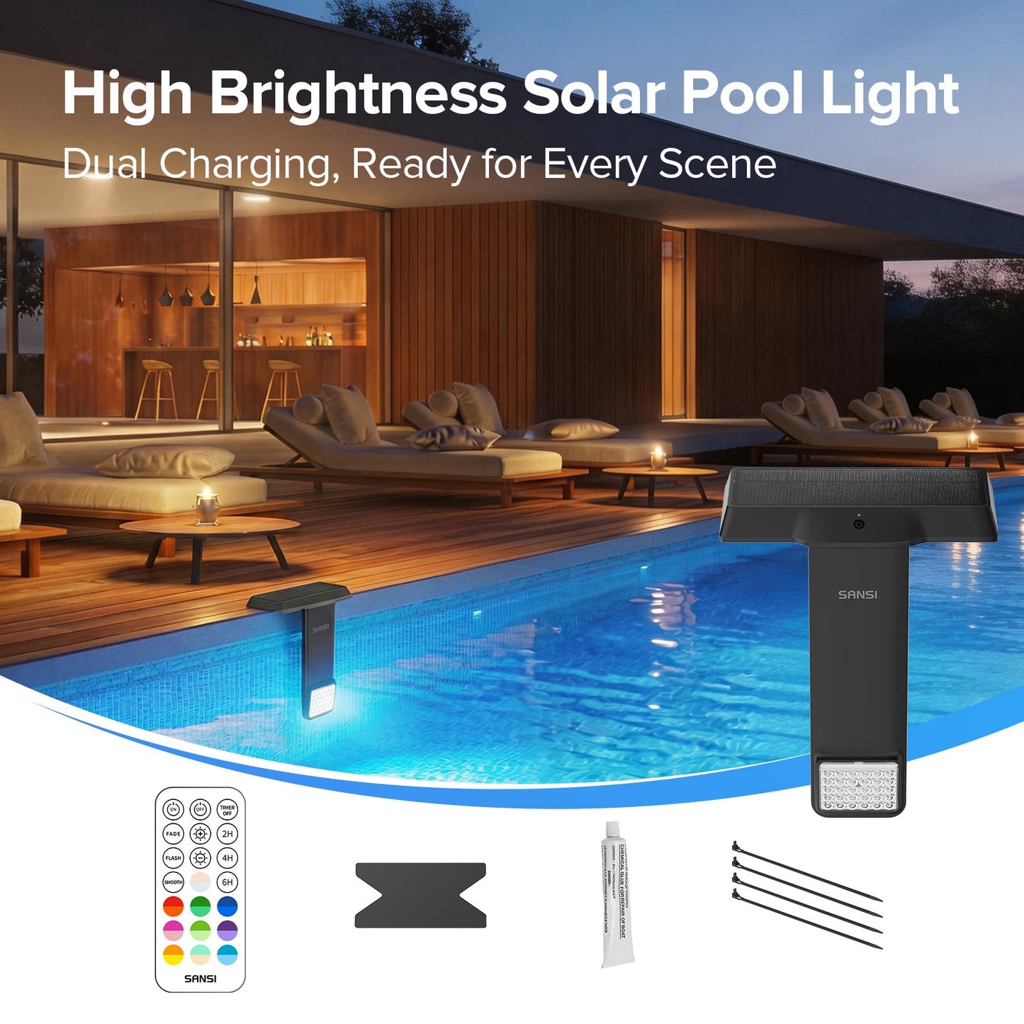 Solar RGB LED Pool Light with Remote Control