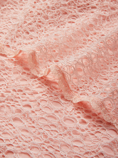 Pink 3D Floral Lace Classic One Shoulder Sleeveless Mermaid Gown Dress