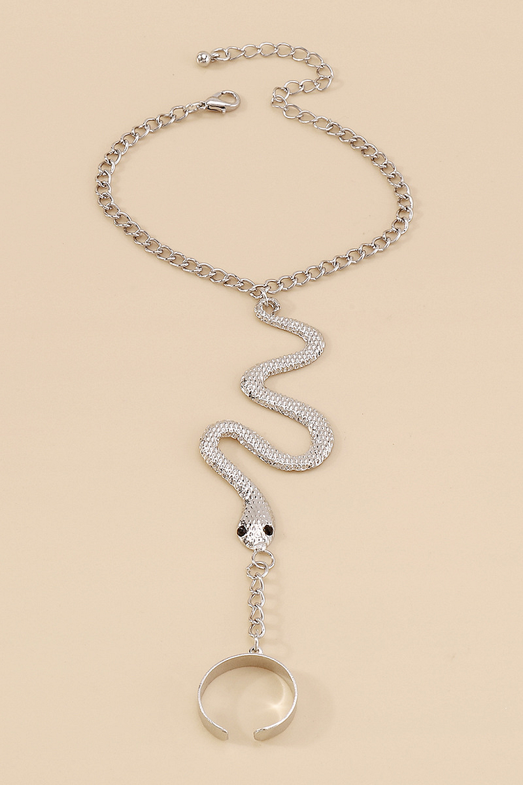 Fashionable Alloy Snake Shape Finger Linked Bracelet-Gold
