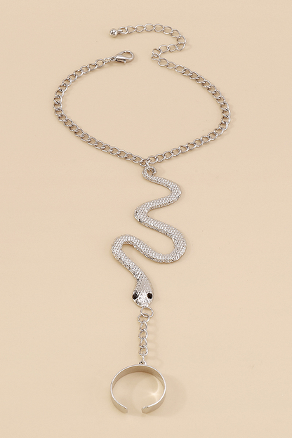 Fashionable Alloy Snake Shape Finger Linked Bracelet-Gold