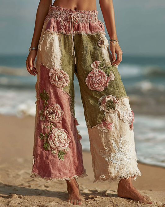 Summer Vacation Lace Handmade Floral Embroidery Pants b433