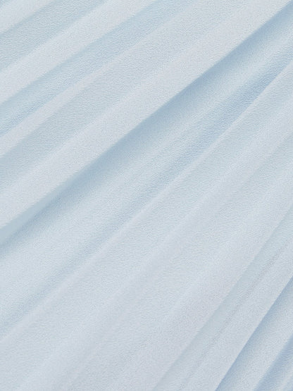 Light Blue Pleated Ruched Balloon Sleeve A-Line Midi Chiffon Dress