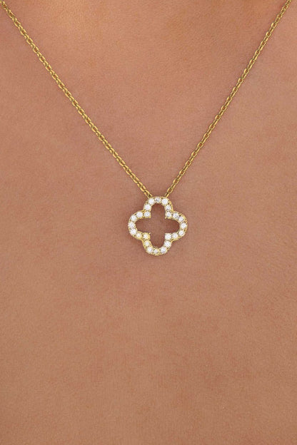 Four-Leaf Clover Pendant Rhinestone Decor Alloy Necklace
