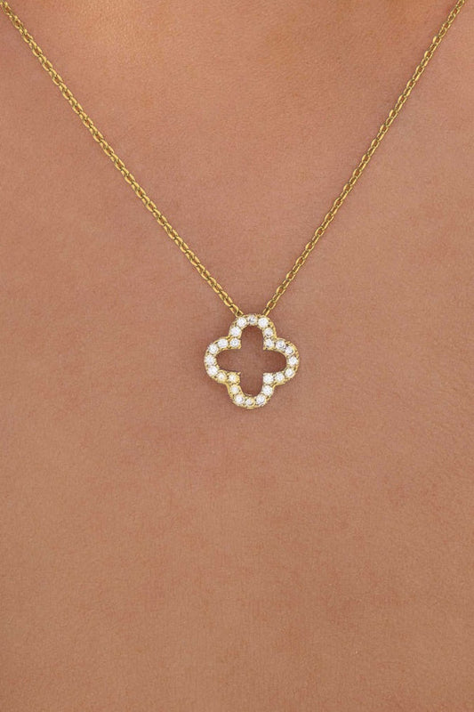 Four-Leaf Clover Pendant Rhinestone Decor Alloy Necklace