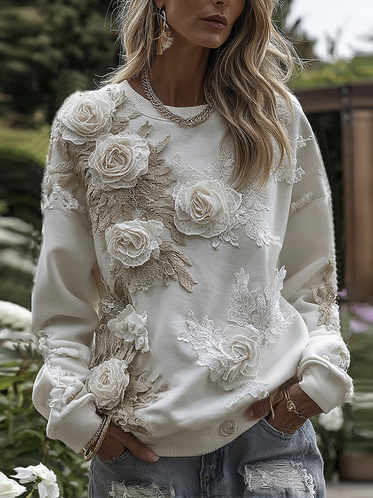 Women's Vintage Cute Floral Embroidery Art Comfy Hoodie