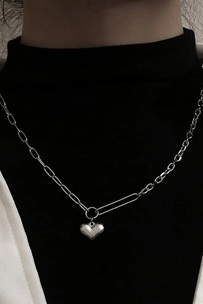 Heart Pendant Alloy Chain Necklace-Silver