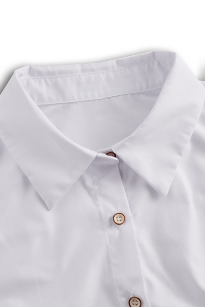 Chic White Button-Up Blouse And Black Pencil Skirt Set