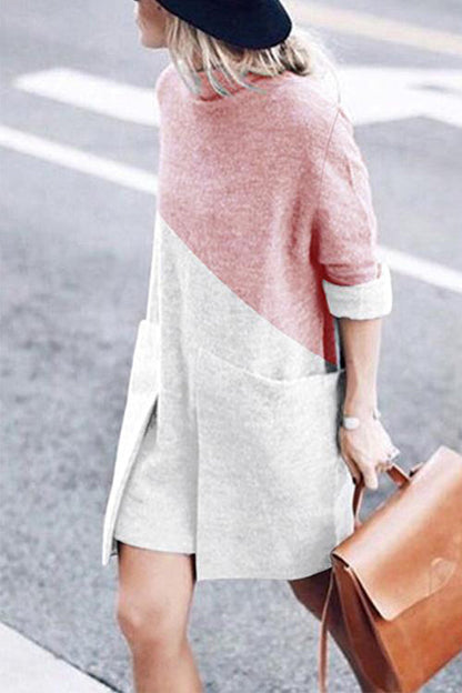 Mockneck Color Block Big Pockets Dress