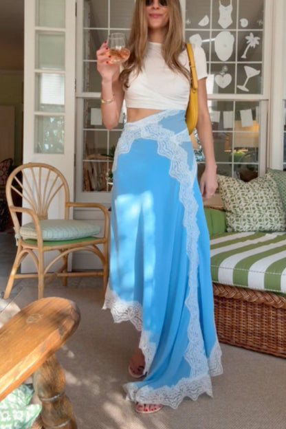 Lace-trimmed Irregular Maxi Dress