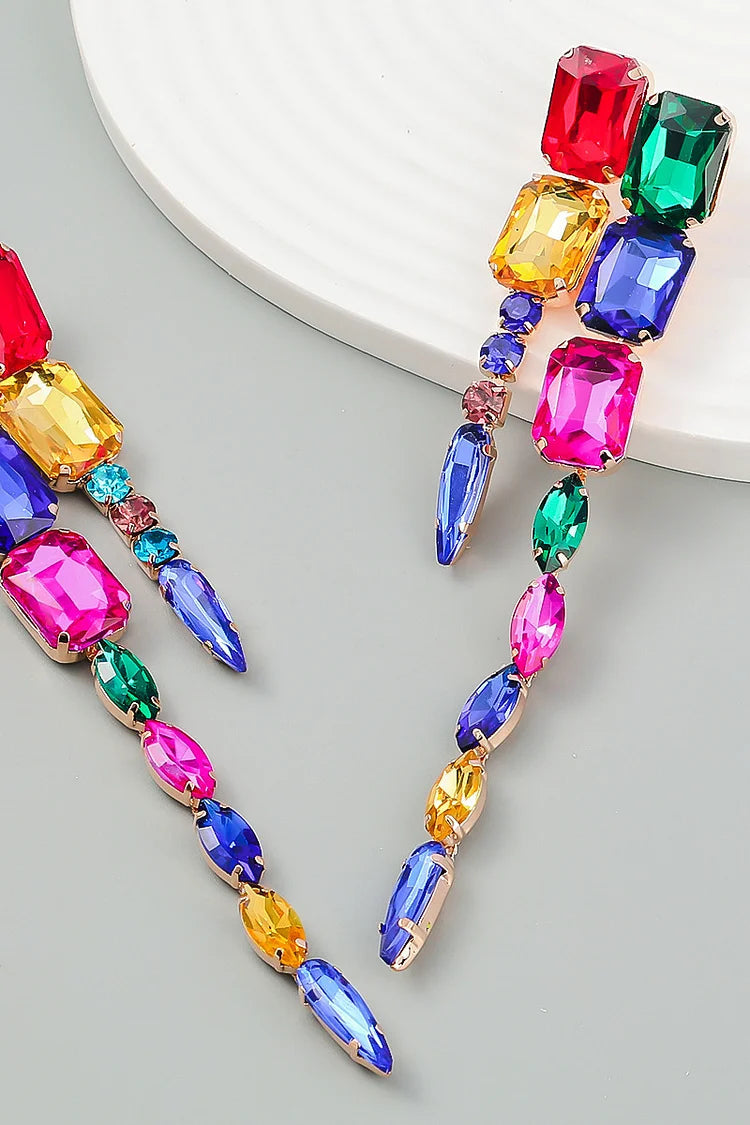 Drill Rhinestone Glass Fringe Earrings