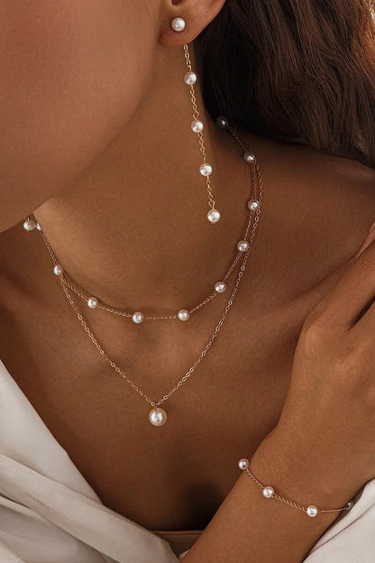 Faux Pearls Alloy Chain Fashionable Dangle Earrings Jewelry Set