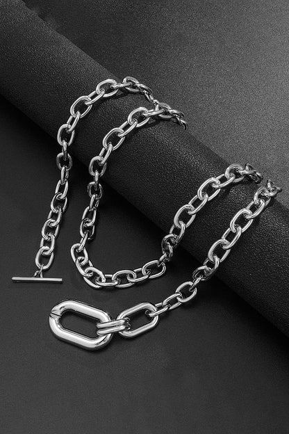 Layered Chain Metal Buckle Alloy Necklace