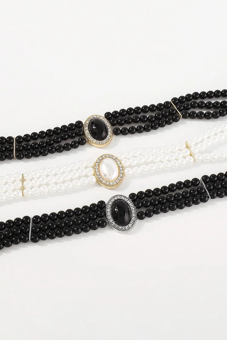 Elegant Layered Pearl Rhinestone Alloy Necklace