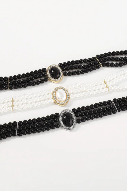Elegant Layered Pearl Rhinestone Alloy Necklace