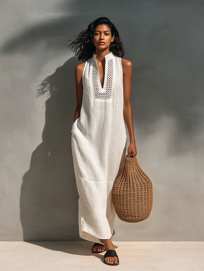 Women's Minimalist Sleeveless Maxi Dress With Cutout Neckline MDZ1206B6Y