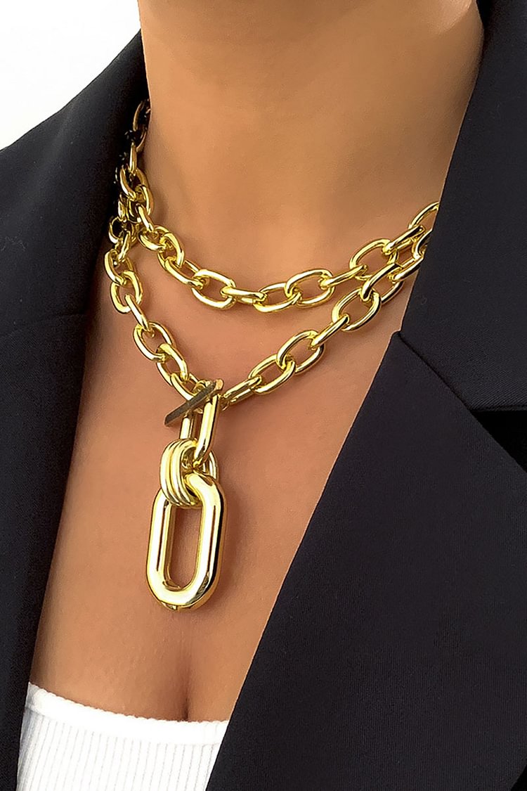 Layered Chain Metal Buckle Alloy Necklace