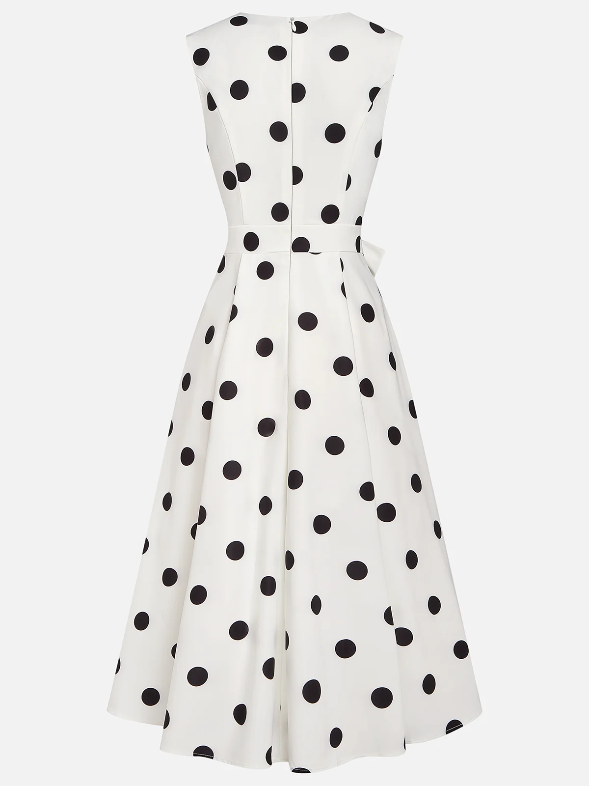 White Polka Dots V Neck Sleeveless A-Line Midi Dress