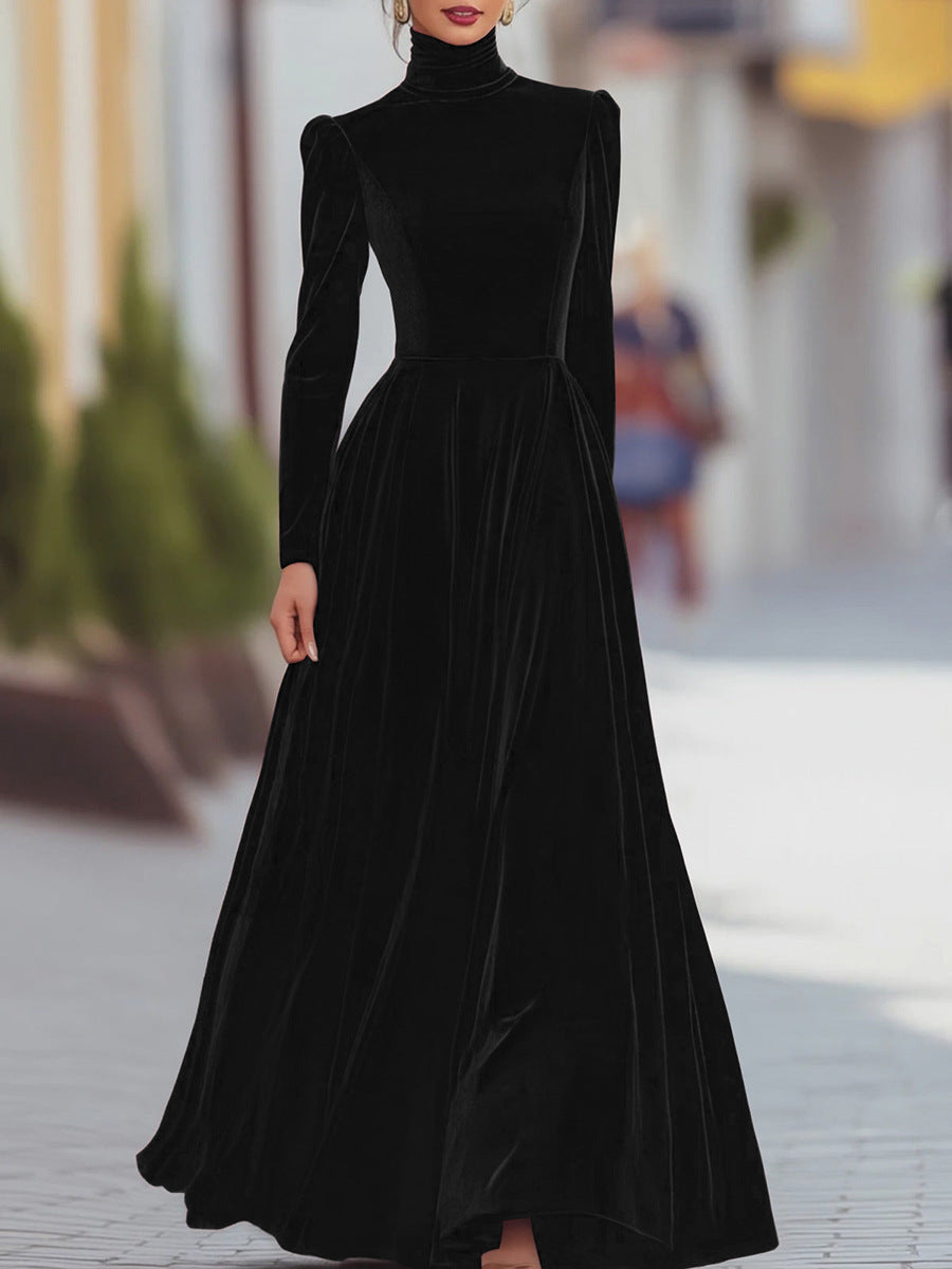 Burgundy Velvet Long-Sleeve Gown
