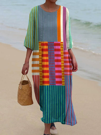 Women's Vintage Geometric Pattern Art Print Cotton Dress