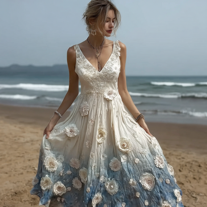 Bohemian Style Plant Flower Gradient Color Long Dress