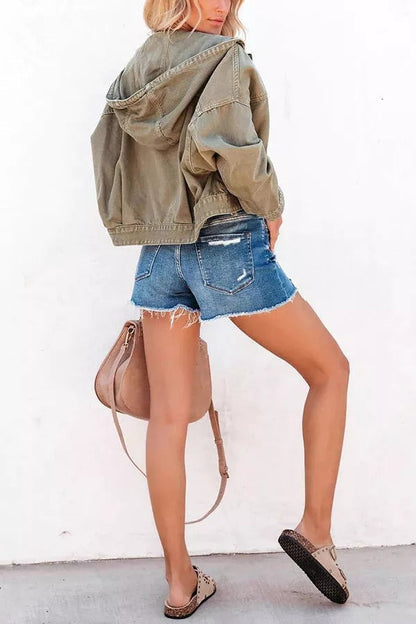 Let's Do This Cotton Blend Pocketed Hooded Jacket