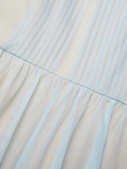 Light Blue Ruched Classic Square Neck Sleeveless A-Line Midi Dress
