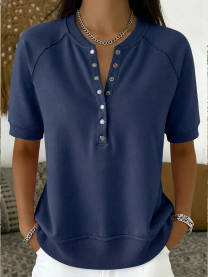 Casual Henley Collar Short-sleeve Sweatshirt