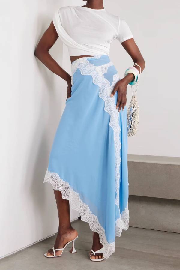 Lace-trimmed Irregular Maxi Dress
