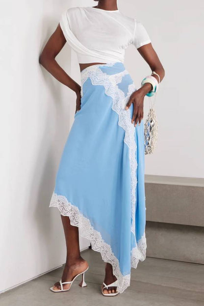 Lace-trimmed Irregular Maxi Dress