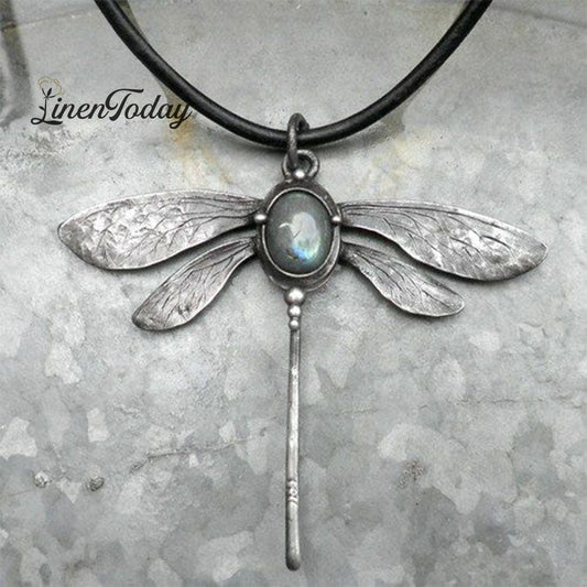 Vintage Dragonfly Moonstone Necklace