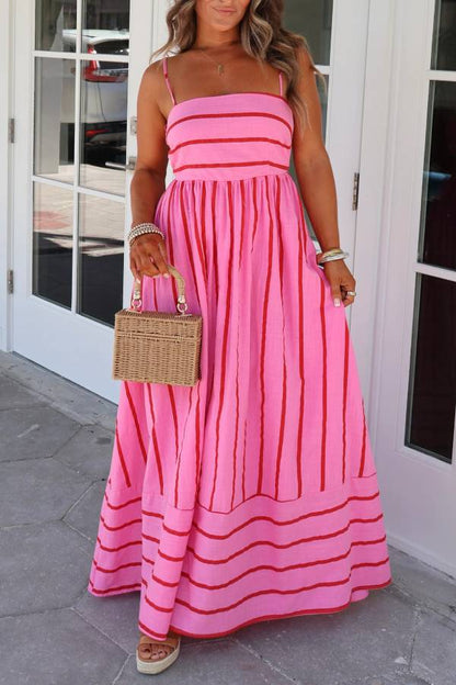 Cherry Blossom Striped Maxi Dress Pink Multi
