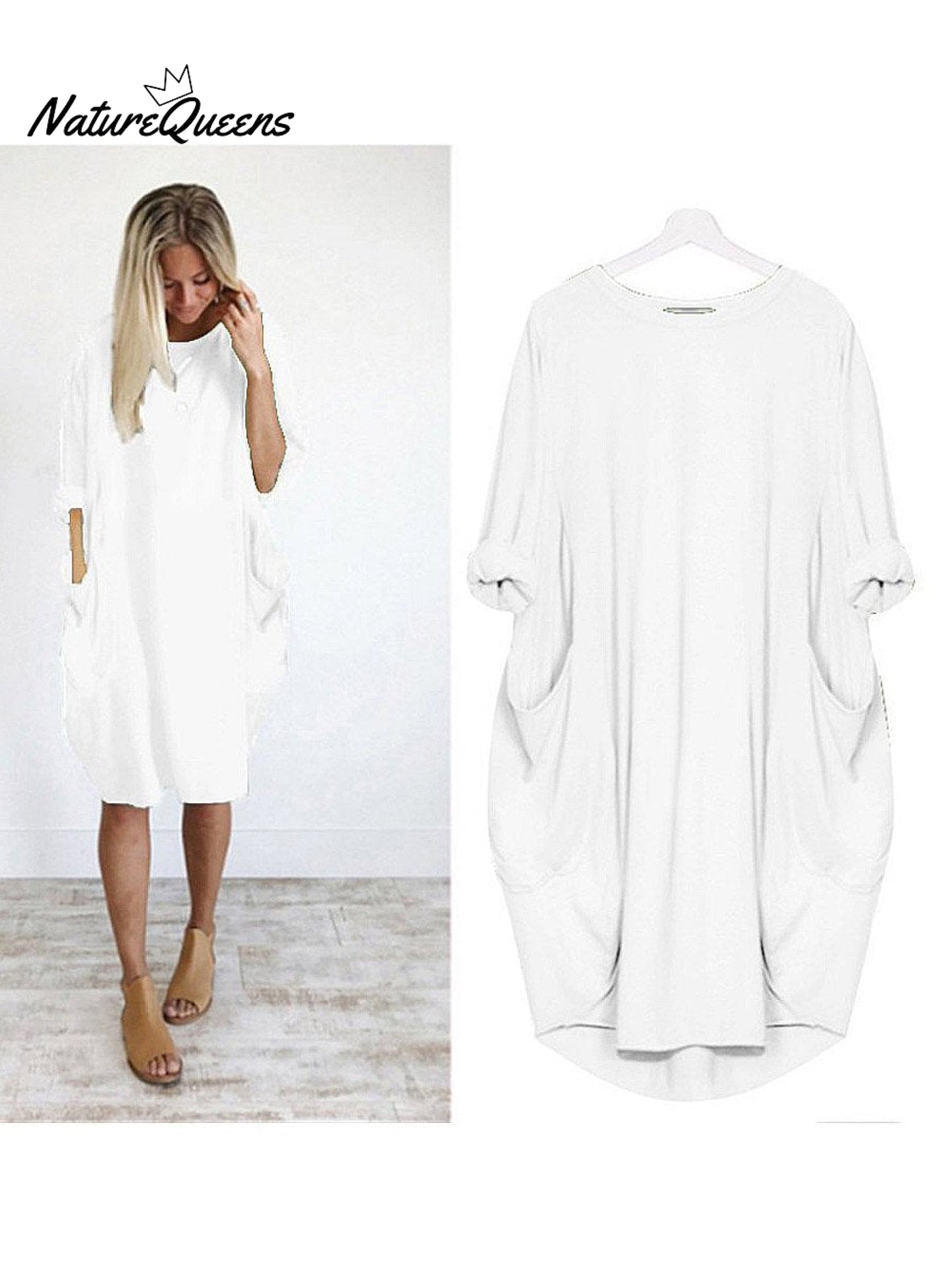 Women's Solid Color Loose Elegant Casual Long-sleeved Pocket Dress