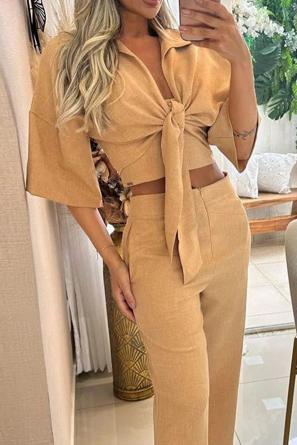 Lapel tie solid color two piece set