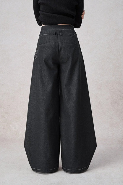 Swinging Symphony Fake Two-Piece Wide-Leg Jeans