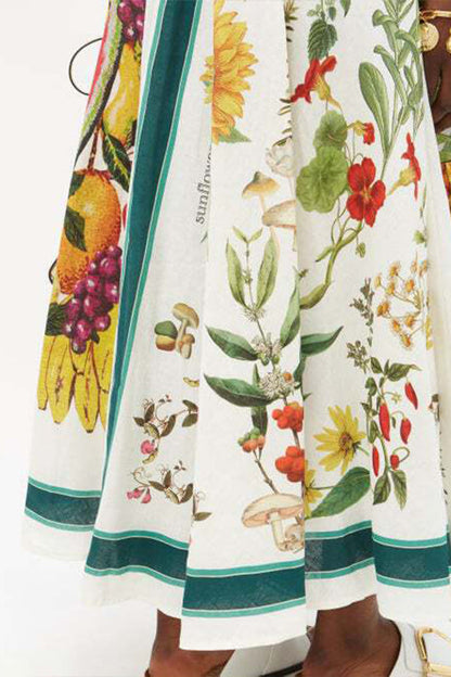 ITALIAN COASTLINE FRUIT FLORAL PRINT BACK SMOCKED MAXI DRESS