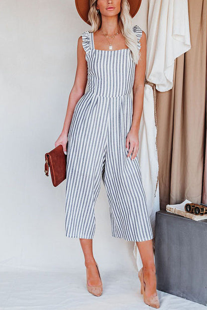 Flip Side Pocketed Striped Ruffle Jumpsuit