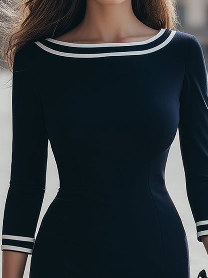 Elegant Contrast Trim Bodycon Dress