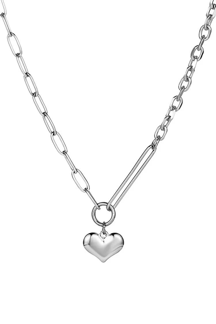 Heart Pendant Alloy Chain Necklace-Silver