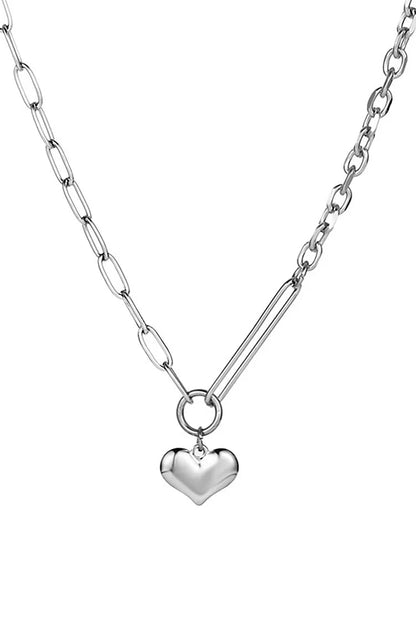 Heart Pendant Alloy Chain Necklace-Silver