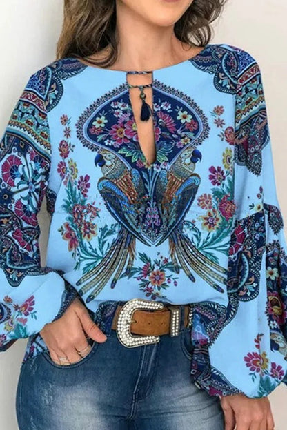 Lilly Floral Bird Print Off Shoulder Top